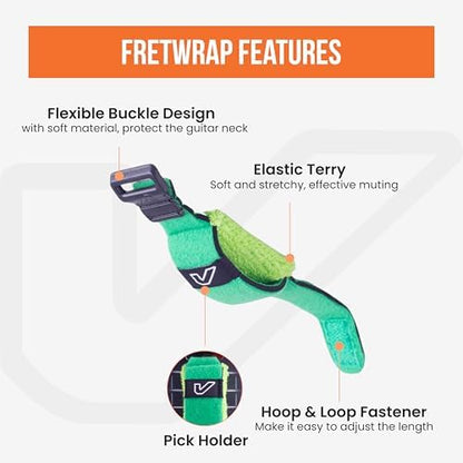 Gruv Gear Fret Wrap & Guitar Mute, Fretwrap for Acoustic, Electric & Bass | String Dampener Recording, Tapping & Practice Accessory (3 Pack, Large Green, Fits 6 String Bass, 8 String Guitar)