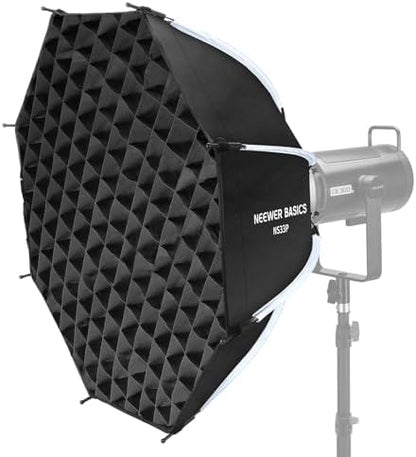 NEEWER Basics Octagonal Softbox Kit for Studio Photography Video Recording Streaming, 25.6"/65cm Quick Release Bowens Mount Softbox/Grid/Light Diffusers for Continuous Lighting & Strobe Flash, NS33P