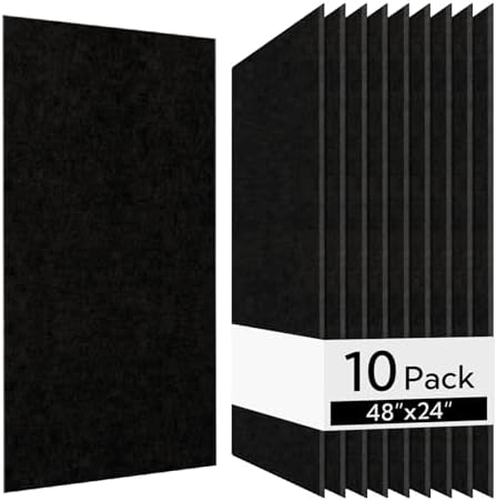 Olanglab Acoustic Wall Panels, 10 Pack, 48" x 24", Plain Black