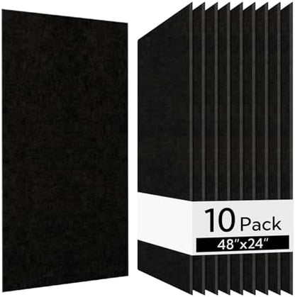 Olanglab Acoustic Wall Panels, 10 Pack, 48" x 24", Plain Black