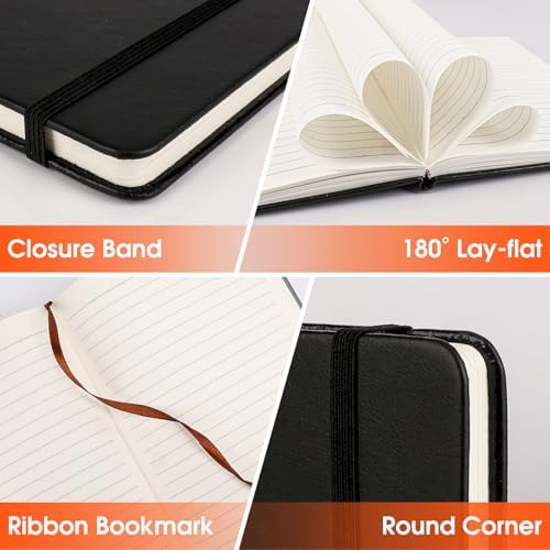 12 Pack Lined Journal Notebook for Work, 200 Pages, Medium 5.5 in x 8.3 in, A5 College Ruled, Hardcover Journaling Notebooks for Writing, Note Taking, Fit for Business Work School Home (Black)