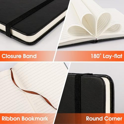 12 Pack Lined Journal Notebook for Work, 200 Pages, Medium 5.5 in x 8.3 in, A5 College Ruled, Hardcover Journaling Notebooks for Writing, Note Taking, Fit for Business Work School Home (Black)