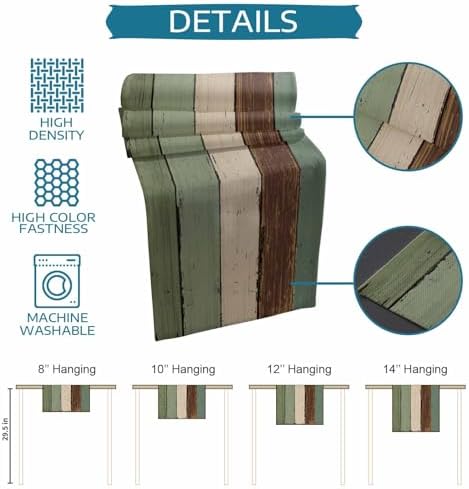 Green Brown Wood Grain Table Runner Dresser Scarf 13 x 72 Inch Vintage Mottled Board Striped Farm Table Runners Non-Slip Heat Resistant Kitchen Dining Table Decor for Home Holidays Indoor Outdoor