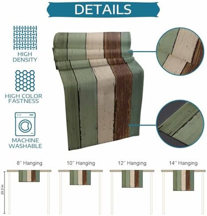 Green Brown Wood Grain Table Runner Dresser Scarf 13 x 72 Inch Vintage Mottled Board Striped Farm Table Runners Non-Slip Heat Resistant Kitchen Dining Table Decor for Home Holidays Indoor Outdoor