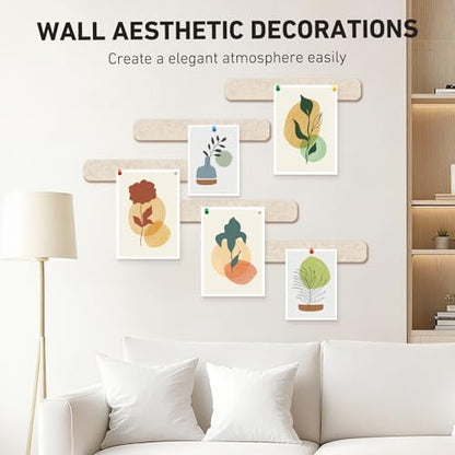 HAUTOCO Felt Bulletin Strips 5 Pack, 13" x 2" Self Adhesive Pin Board with 20 Push Pins, Peel and Stick Memo Board for Photos, Notes & Wall Decor, Dorm Room, Bedroom, Office, Oatmeal
