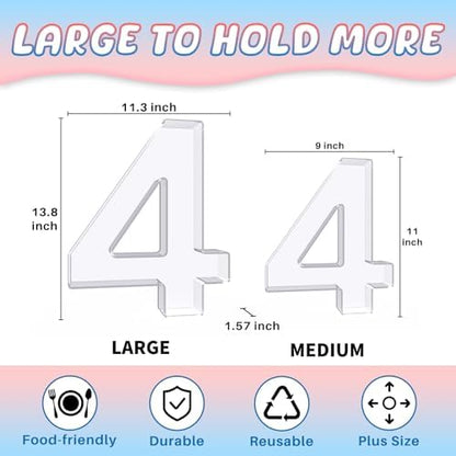 13.8" Extra Large Acrylic Number Charcuterie Board Box, Reusable Fillable Number Cake Candy Dish Display Serving Tray for Birthday Anniversary Party Decoration (4)
