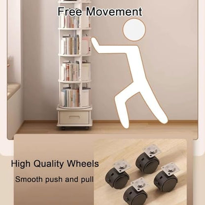GAMAK Small Bookshelf with Storage for Kids 2-4 Tier Rotating Bookshelf with Brake Wheels 360° Display Wood Book Shelf Organizer for Bedroom Living Room Study Room (Size : Two)