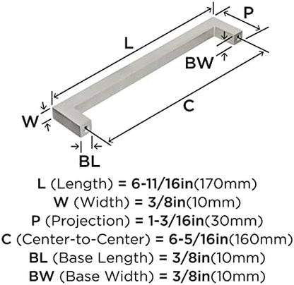 Amerock | Cabinet Pull | Satin Nickel | 6-5/16 inch (160 mm) Center to Center | Monument | 2 Pack | Drawer Pull | Drawer Handle | Cabinet Hardware