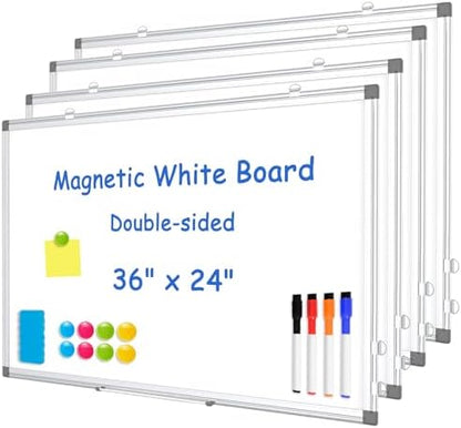 Double-Sided White Board Dry Erase Magnetic Whiteboard Wall 36x24, 4-Pack
