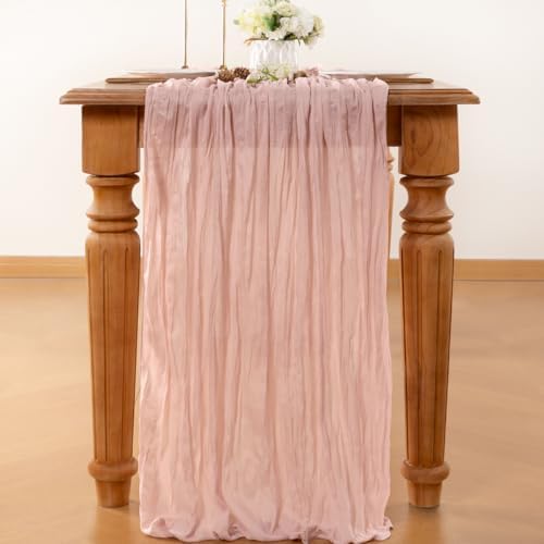 LINXTAR Dusty Pink Table Runner Cheesecloth Table Runner 4 Pack 10FT Rustic Spring Easter Table Runner 35 x 122 Inches Boho Decoration for Home Wedding Baby Shower Birthday Party