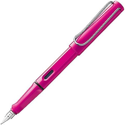 LAMY safari pink - Fountain Pen with ergonomic grip & polished steel nib in size F - ideal for any Writing & Calligraphy - including LAMY T 10 blue cartridge - Right-Handed