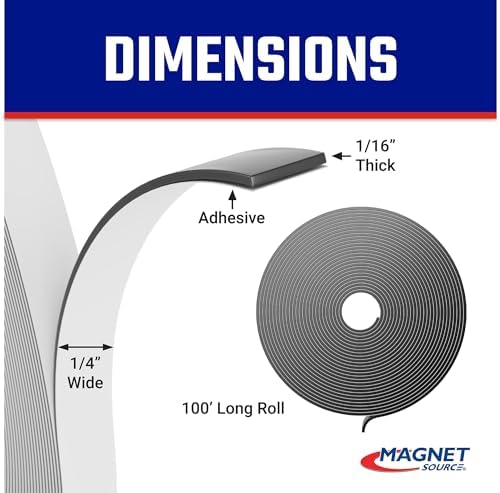 Master Magnetics Flexible Magnet Strip with Adhesive Back - 1/16" Thick, 1/4" Wide, 100' Long, 1 Roll, ZG05A-ABX