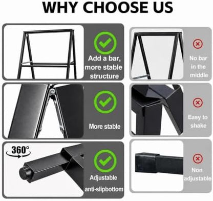 USCNC 2 Pack Heavy Duty A-Frame Sidewalk Sign 24 x 36 Inch, Portable Double-Sided Sandwich Board Slide-in Folding Metal Signboard (Frame only，No white board)
