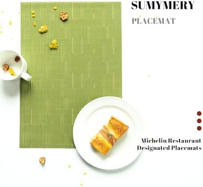 Placemats Set of 6 Vinyl/Plastic Woven Place Mats for Kitchen Table Indoor/Outdoor Washable Placemat Wipeable Dining Table Mats (Oliver Green,6)
