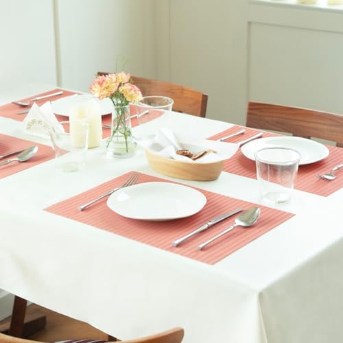 Placemats Set of 8 Vinyl/Plastic Woven Place Mats for Kitchen Table Indoor/Outdoor Washable Placemat Wipeable Dining Table Mats (Red Stripes,8)