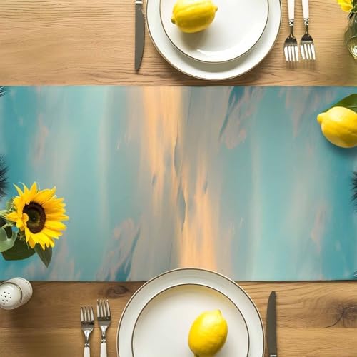Sunset Beach Table Runner Dresser Scarf 13 x 72 Inch Tropical Coastal Ocean Palm Tree Nautical Table Runners Non-Slip Heat Resistant Kitchen Dining Table Decor for Home Holidays Indoor Outdoor