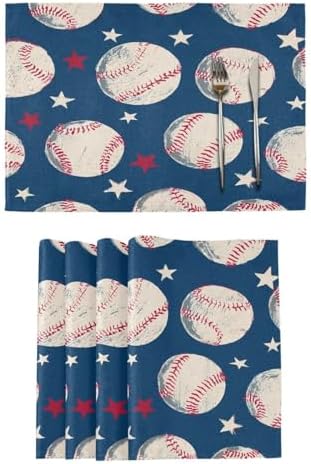 ALAZA Baseball Pattern Set of 6 Placemats Rectangle Table Mat for Dining Table Restaurant Kitchen Home Decor, 12" x 18"