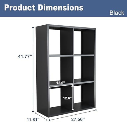 6 Cube Organizers and Storage, Open Shelf Storage, Includes 4 Corner Bumpers, Space-Saving Vertical Storage for Living Room, Home Office, 41.7" H x 27.6" W x 11.8" D, Black