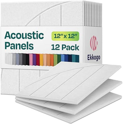Acoustic Panels 12-Pack Soundproof Wall Panels 12"x12"x0.4" Decorative Sound Dampening for Your Home, Office, Studio, Bedroom & More with Unique ModuArc Carving [White]