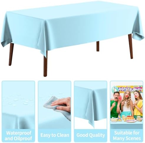 CXPSINC 54 Inch X 300 Feet Plastic Table Cover Roll Disposable Tablecloth with Slide Cutter for All Type/Shape Tables | Party, Banquet, Birthdays, Weddings(Light Blue, 300 Feet)