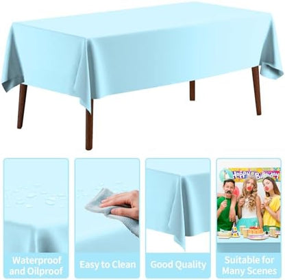 CXPSINC 54 Inch X 300 Feet Plastic Table Cover Roll Disposable Tablecloth with Slide Cutter for All Type/Shape Tables | Party, Banquet, Birthdays, Weddings(Light Blue, 300 Feet)