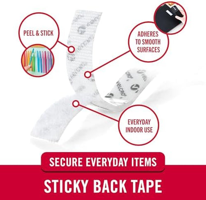 VELCRO Brand Sticky Back Hook and Loop Fasteners, White, 15 Ft Tape Roll