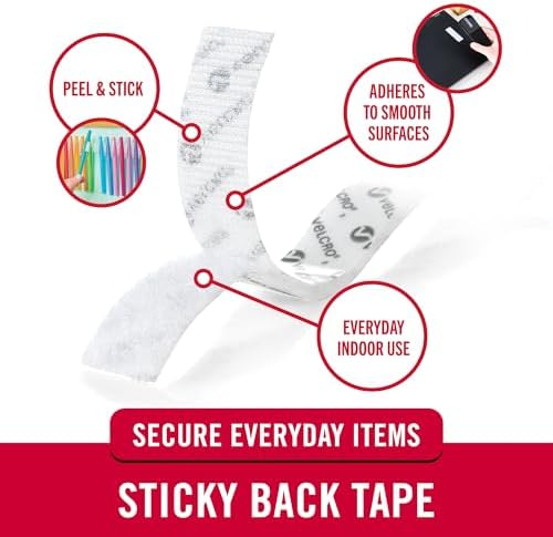 VELCRO Brand Sticky Back Hook and Loop Fasteners, White, 50 Ft Tape Roll