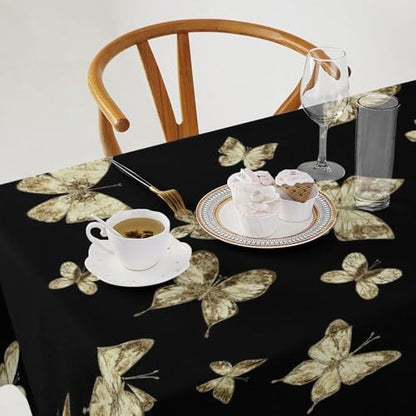 Golden Butterfly Tablecloth, Vintage Luxury Yellow Golden Butterflies Print Table Cloth for Kitchen Dining Coffee Table Outdoor Party Decor 60x90in