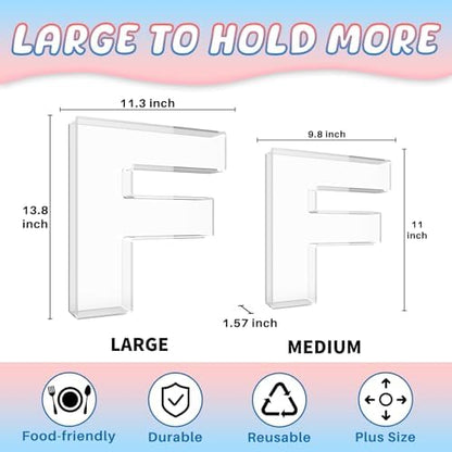 13.8" Extra Large Acrylic Letter Charcuterie Board Box, Reusable Fillable Letter Cake Candy Dish Display Serving Tray for Birthday Anniversary Party Decoration (F)