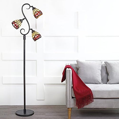 JONATHAN Y Walker 3-Light Tiffany Floor Lamp Stained Glass 70.5", Bronze