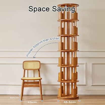 GAMAK Rotating Bookshelf Tower for Kids 360 Display 4 Tier Floor Standing Bookcase Tall Skinny Wood Bookcase Spinning Bookshelf for Bedroom Living Room Study Room (Color : Walnut)