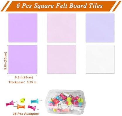 Square Felt Cork Bulletin Board Tiles, Self Adhesive DIY Felt Pin Board for Wall 30" x 20" with 35 Pushpins for Office School Home Wall Decor Stickers Memos Photos Display (Purple+Pink)