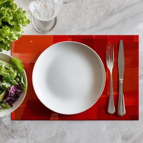 Batmerry Modern Art Textures Linen Placemats Set of 6, Red Orange Abstract Painting Acrylic Washable Table Mats for Kitchen Table Thickened Heat Insulation Dining Set Indoor Outdoor 12X18 in