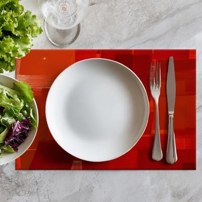 Batmerry Modern Art Textures Linen Placemats Set of 6, Red Orange Abstract Painting Acrylic Washable Table Mats for Kitchen Table Thickened Heat Insulation Dining Set Indoor Outdoor 12X18 in