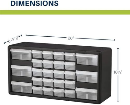 Akro-Mils 26-Drawer Plastic Drawer Storage Cabinet for Garage Organization, Bead Organizer, Building Bricks Storage, Teacher Toolbox, Makeup Organizer, 20-Inch W x 6-Inch D x 10-Inch H, 10124 White