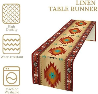 Aztec Southwest Table Runner, Ethnic Style Geometric Triditional Kitchen Table Runners Table Setting Decor for Garden Farmhouse Wedding Party Holiday Dinner Home, 13x108 Inch