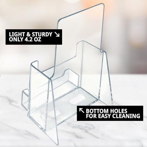 Azar Displays, 252922-50PK, Counter Trifold Brochure Holder with Horizontal Business Card Holder, Brochure Display Stand with Gift Card Pocket Flyer Holder Clear Card Display for Literature, 50-Pack