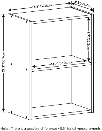 Furinno LUDER 2-Tier Book Shelf, Wide Open Shelves Bookshelf, Darkwood