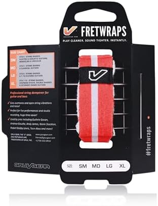 Gruv Gear Fret Wrap & Guitar Mute, Fretwrap for Acoustic, Electric & Bass | String Dampener Recording, Tapping & Practice Accessory (1 Pack, Large Red/White, Fits 6 String Bass, 8 String Guitar)