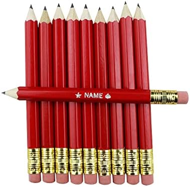 EZPENCILS & GIFTS - Golf Pencils Tipped with Eraser (1/2 a Pencil - Pew Pencils) - Red Colored Barrel - FREE-PERSONALIZATION - 2HB Black Lead - Custom Text - Non-Smear Eraser – Package of 60
