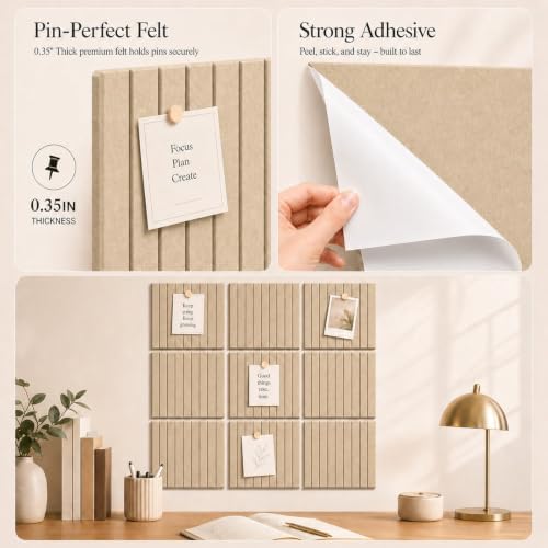 Stripe Felt Bulletin Board Tiles, Cork Board Alternative 48 x 36 in