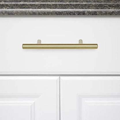 Amazon Basics Euro Bar Cabinet Pulls, Kitchen Drawer Handles, 5.38-inch Length, 3-inch Hole Center, 1/2-inch Diameter, Golden Champagne, 25-Pack
