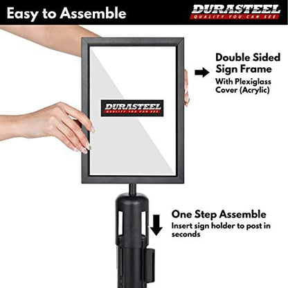 DuraSteel Portrait Display Stanchion Sign Holder - Double Sided Frame for 8.5'' x 11'' - Crowd Control & Queue Barrier With Social Distancing Warning Sign - NOT Fit with US Weigh Sentry Stanchion