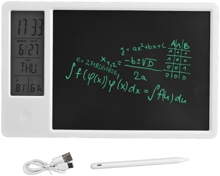 LCD Doodle Board 10 Inch Erasable Writing Pad with Digital Clock for Kids and Adults (White)