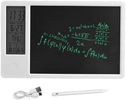 LCD Doodle Board 10 Inch Erasable Writing Pad with Digital Clock for Kids and Adults (White)