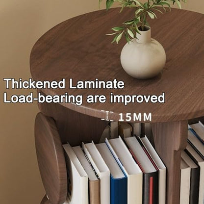 Small Bookshelf with Storage Drawer for Small Spaces Corner Rotating Bookshelf 360 Display 2-4 Tier Revolving Bookcase with Brake Wheels for Bedroom Living Room Study Room ( Color : Wood , Size : Thre