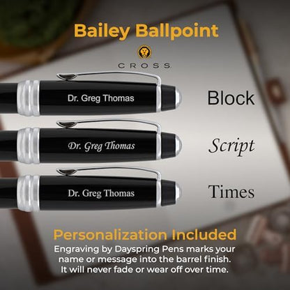Cross Bailey Personalized Ballpoint Pen in Black Lacquer with Chrome Trim