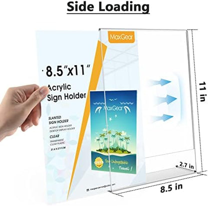 MaxGear Acrylic Sign Holder, 8.5 x 11 Slant Back Display Stand, 18 Pack