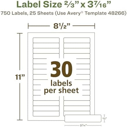 Avery EcoFriendly Recycled File Folder Labels, 2/3" x 3-7/16", White, Permanent Label Adhesive, 750 Printable Labels (48266)