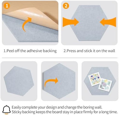 Hexagon Felt Bulletin Cork Board Tiles Peel and Stick, 10 Pack